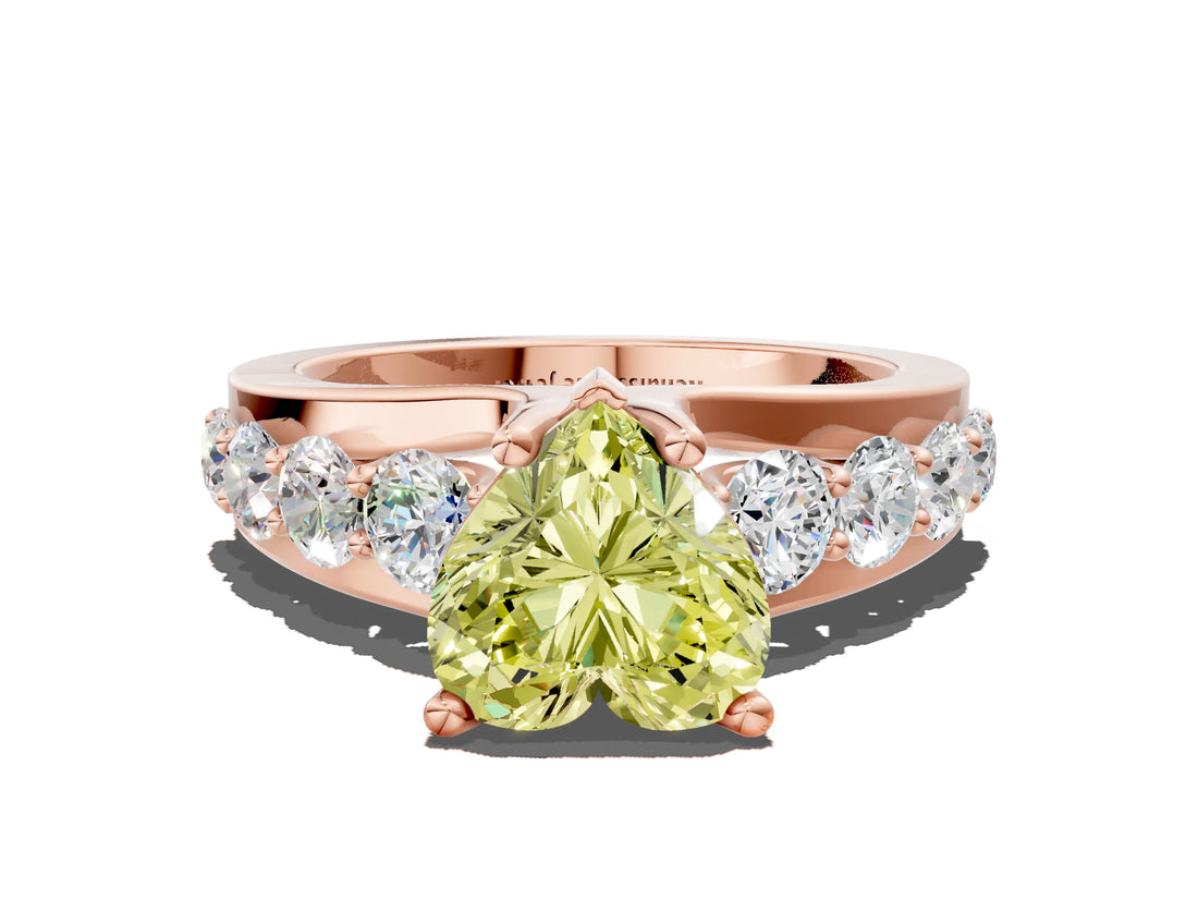 Rose gold Fancy Yellow Heart  Brilliant Solitaire with Side Stones on a Pave Band and Four-Prong Setting_36