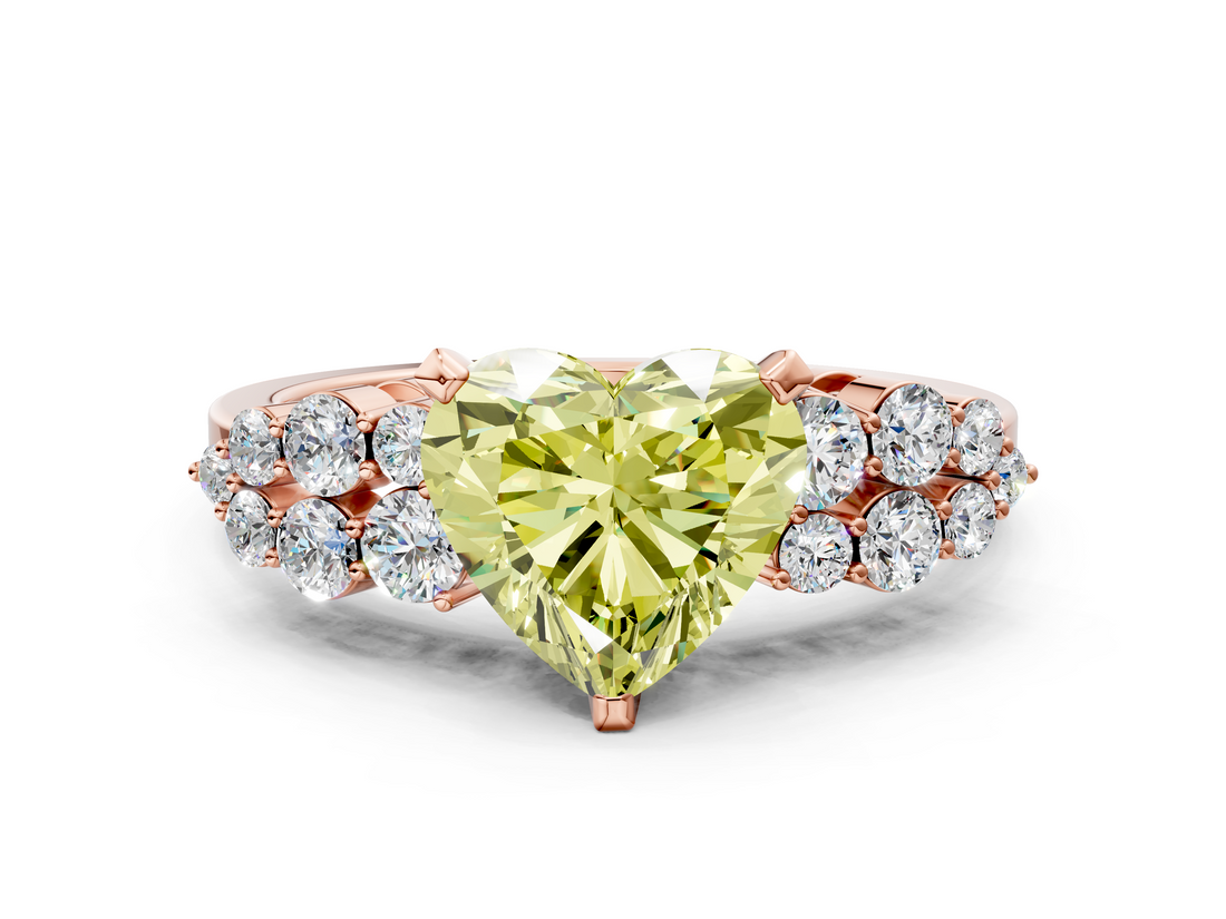 Rose gold Fancy Yellow Heart  Cluster Diamond Engagement Ring with Pavé Band and Four-Prong Setting_62