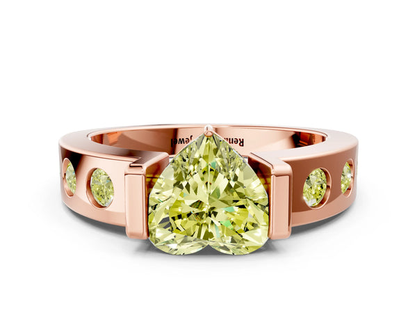 Rose gold Fancy Yellow Heart Cut Brilliant Channel-Set Diamond Ring with Bezel Prong Setting