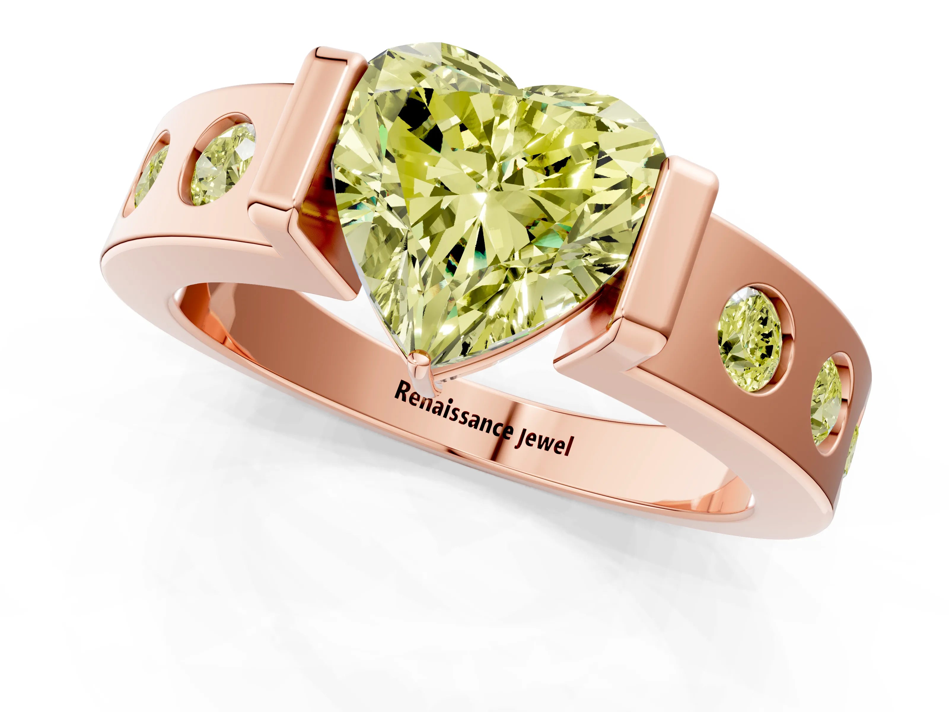 Rose gold Fancy Yellow Heart Cut Brilliant Channel-Set Diamond Ring with Bezel Prong Setting_1
