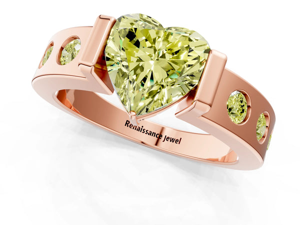 Rose gold Fancy Yellow Heart Cut Brilliant Channel-Set Diamond Ring with Bezel Prong Setting