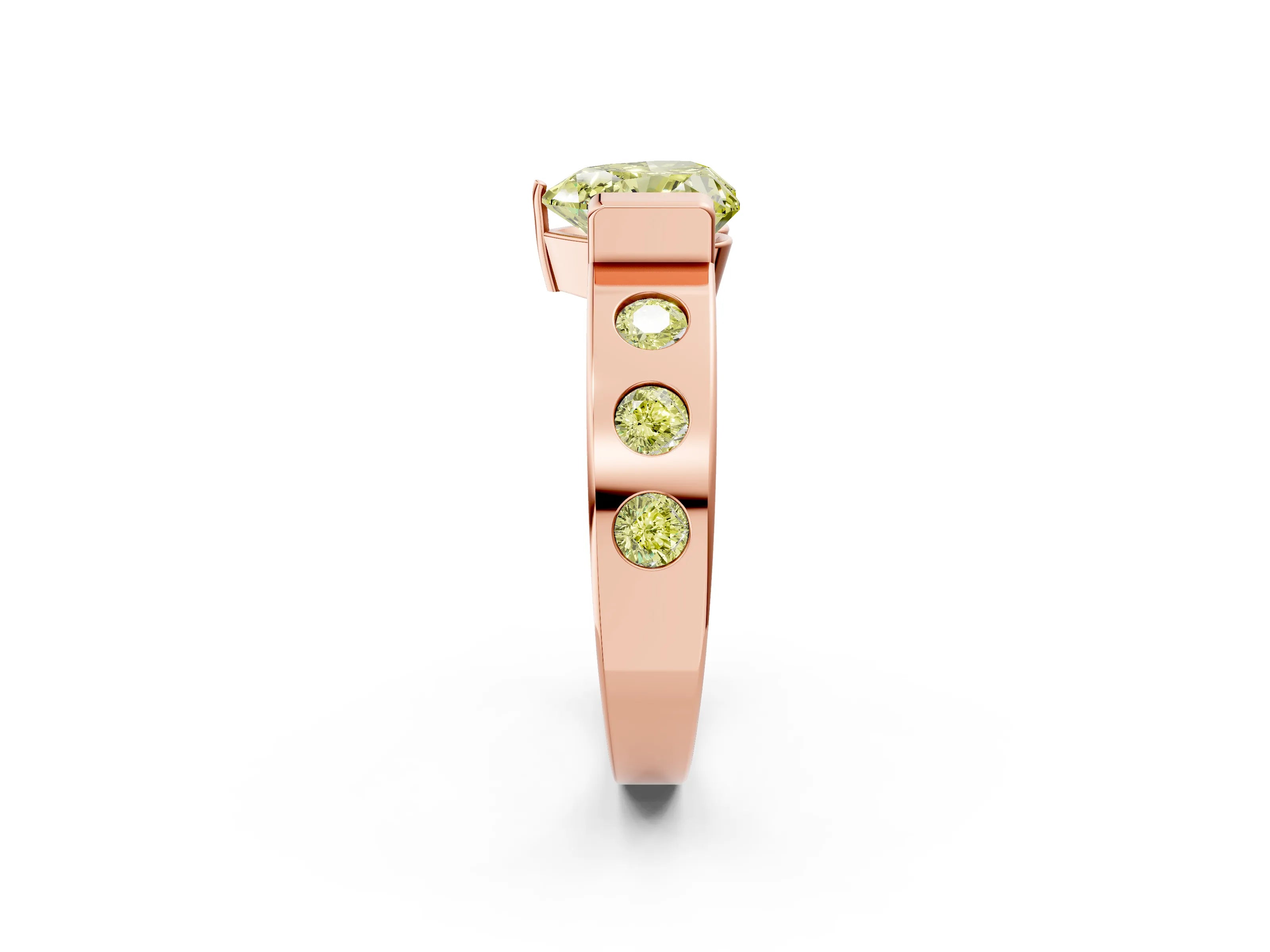 Rose gold Fancy Yellow Heart Cut Brilliant Channel-Set Diamond Ring with Bezel Prong Setting_2