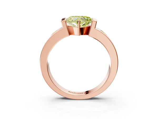 Rose gold Fancy Yellow Heart Cut Brilliant Channel-Set Diamond Ring with Bezel Prong Setting