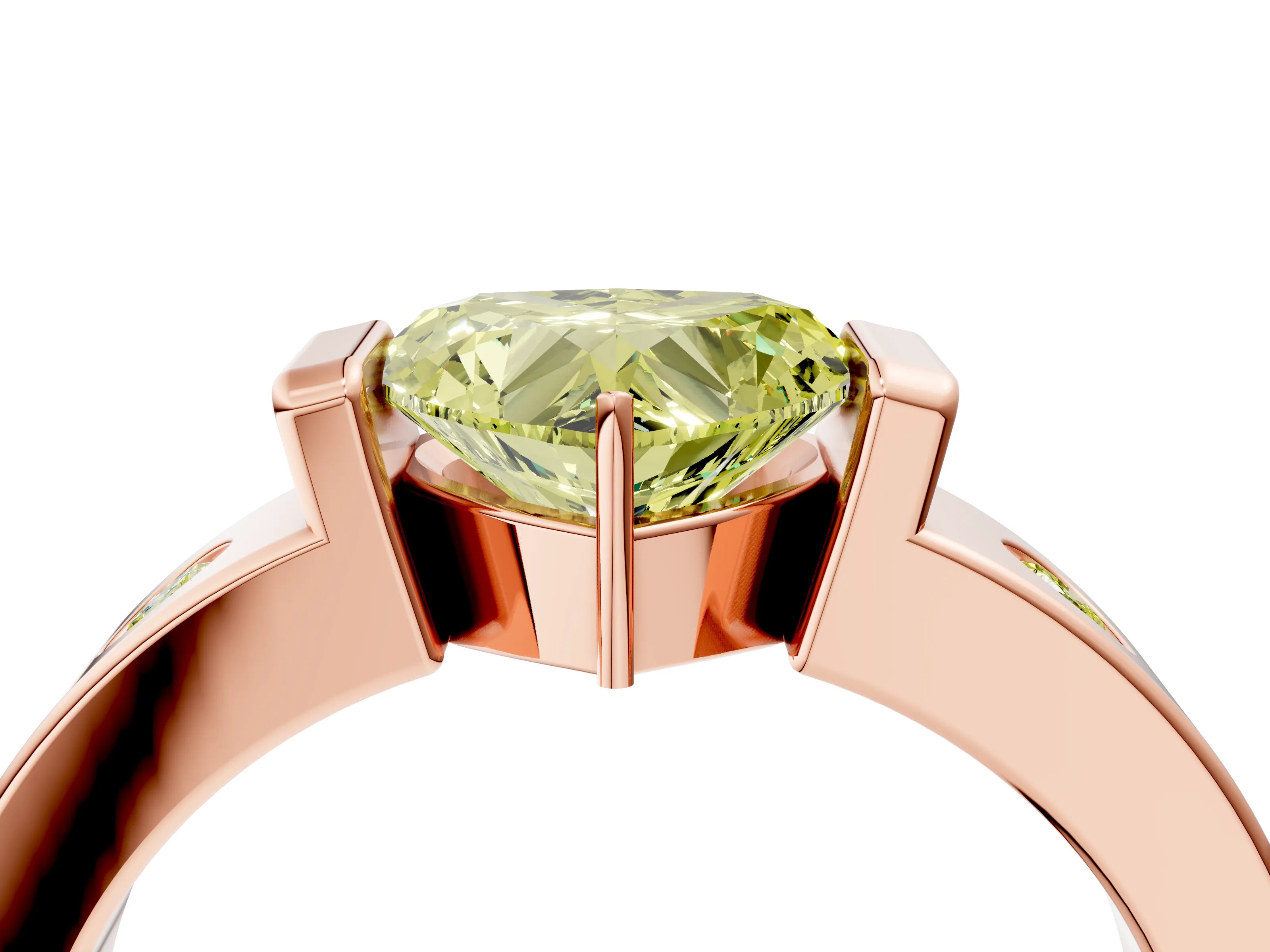 Rose gold Fancy Yellow Heart Cut Brilliant Channel-Set Diamond Ring with Bezel Prong Setting_4