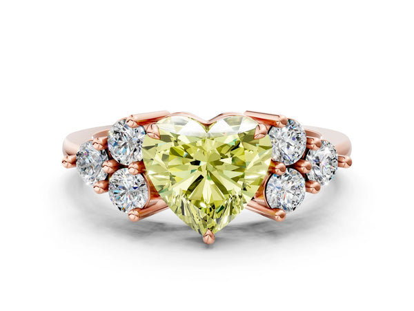 Rose Gold Heart-Shaped Cluster Side Stone Engagement Ring Setting for Fancy Yellow Center