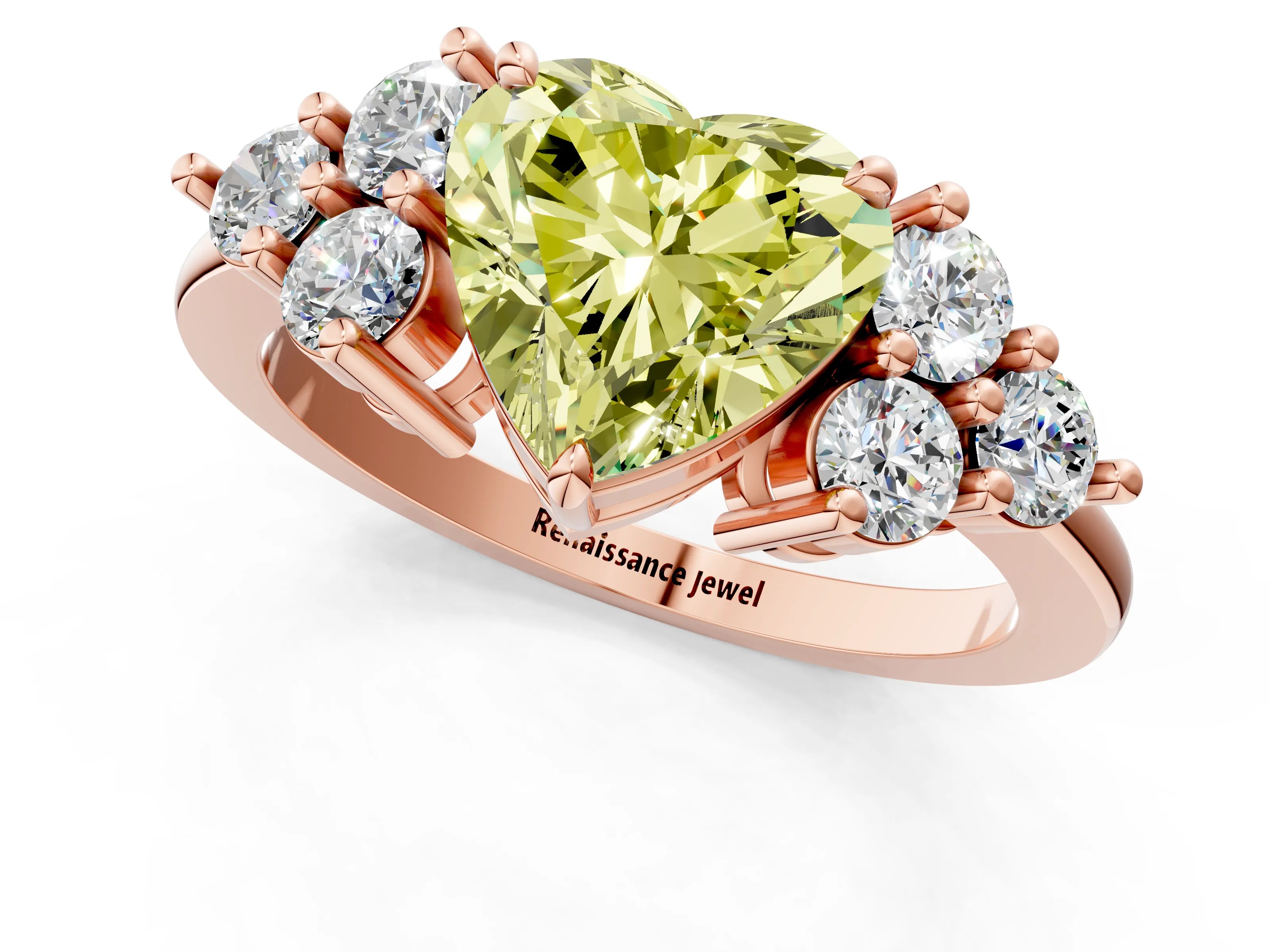 Rose gold Fancy Yellow Heart Cut Brilliant Diamond Cluster Accent Solitaire Ring with Prong Setting_1