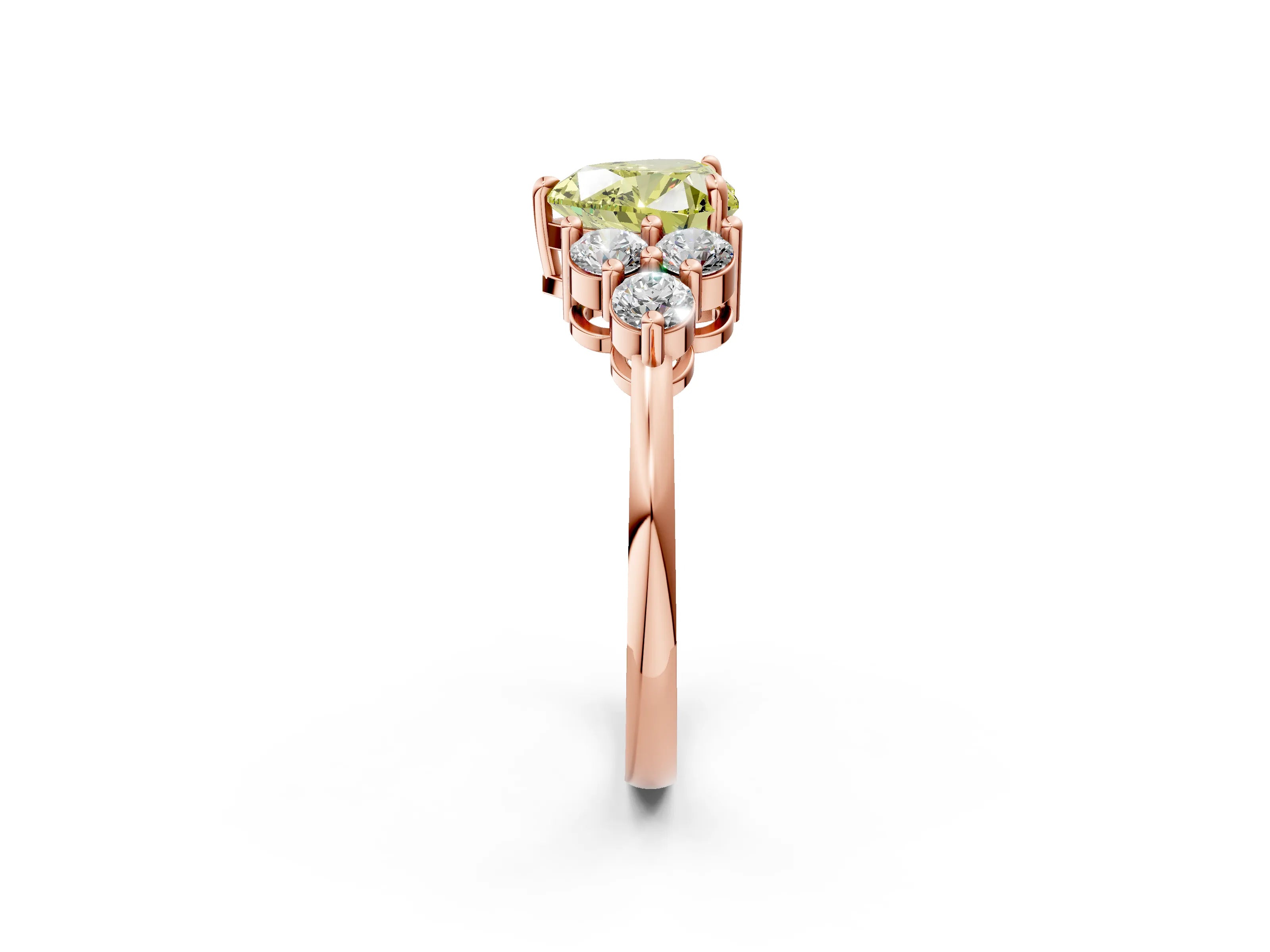 Rose gold Fancy Yellow Heart Cut Brilliant Diamond Cluster Accent Solitaire Ring with Prong Setting_2
