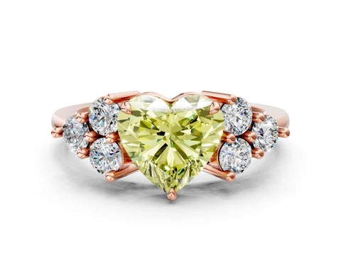 Rose gold Fancy Yellow Heart Cut Brilliant Diamond Cluster Accent Solitaire Ring with Prong Setting