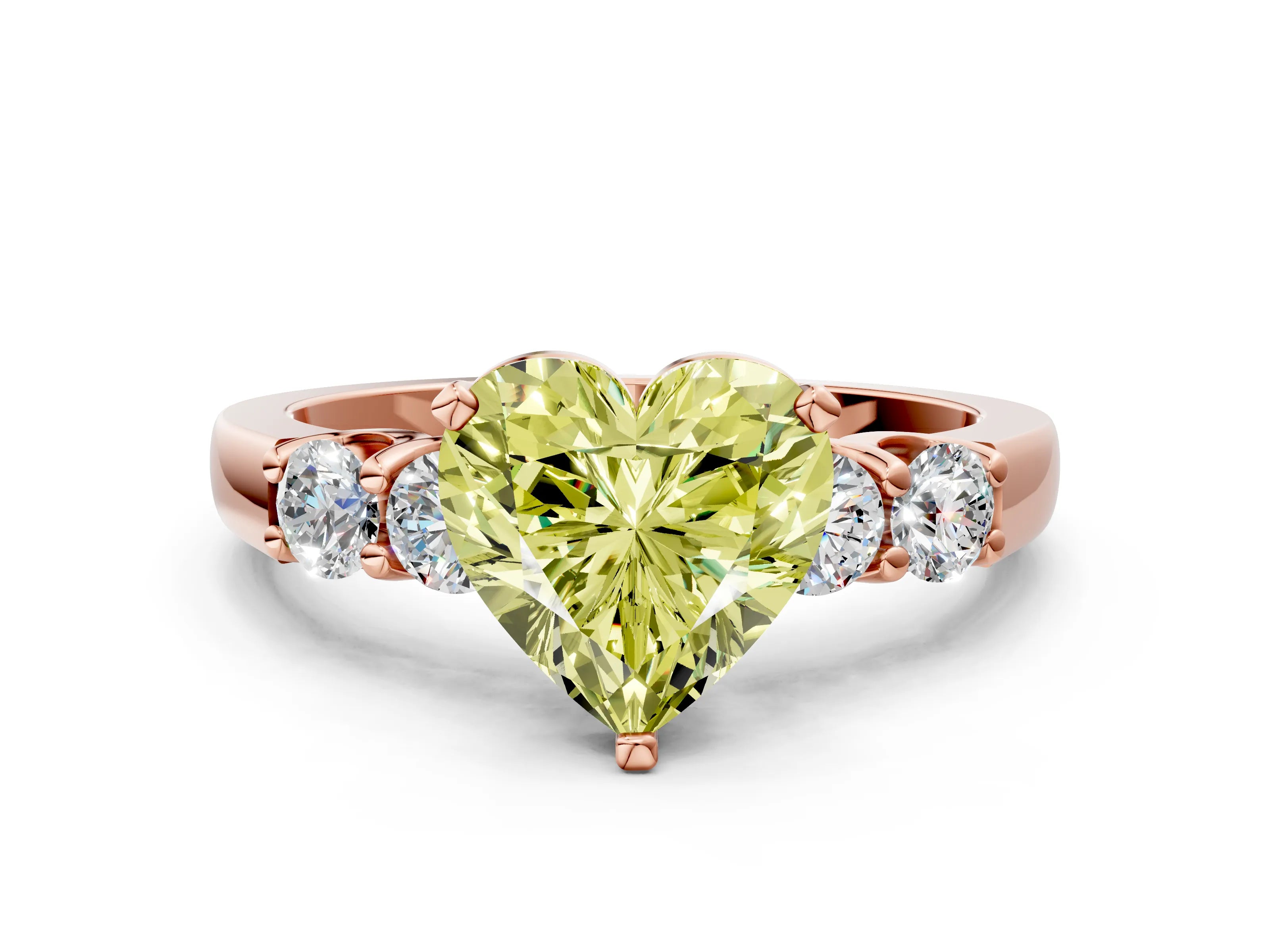 Rose gold Fancy Yellow Heart Cut Brilliant Diamond Five-Stone Engagement Ring with Prong Setting on a Classic Band_3