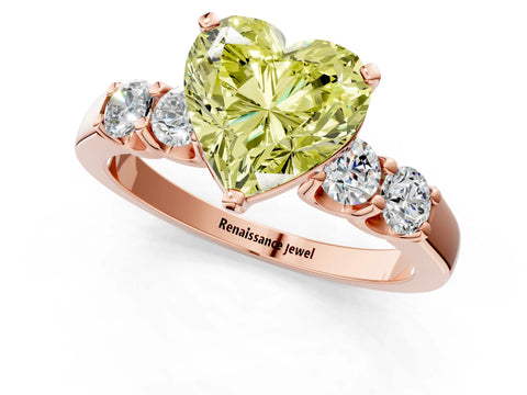 Rose gold Fancy Yellow Heart Cut Brilliant Diamond Five-Stone Engagement Ring with Prong Setting on a Classic Band_4