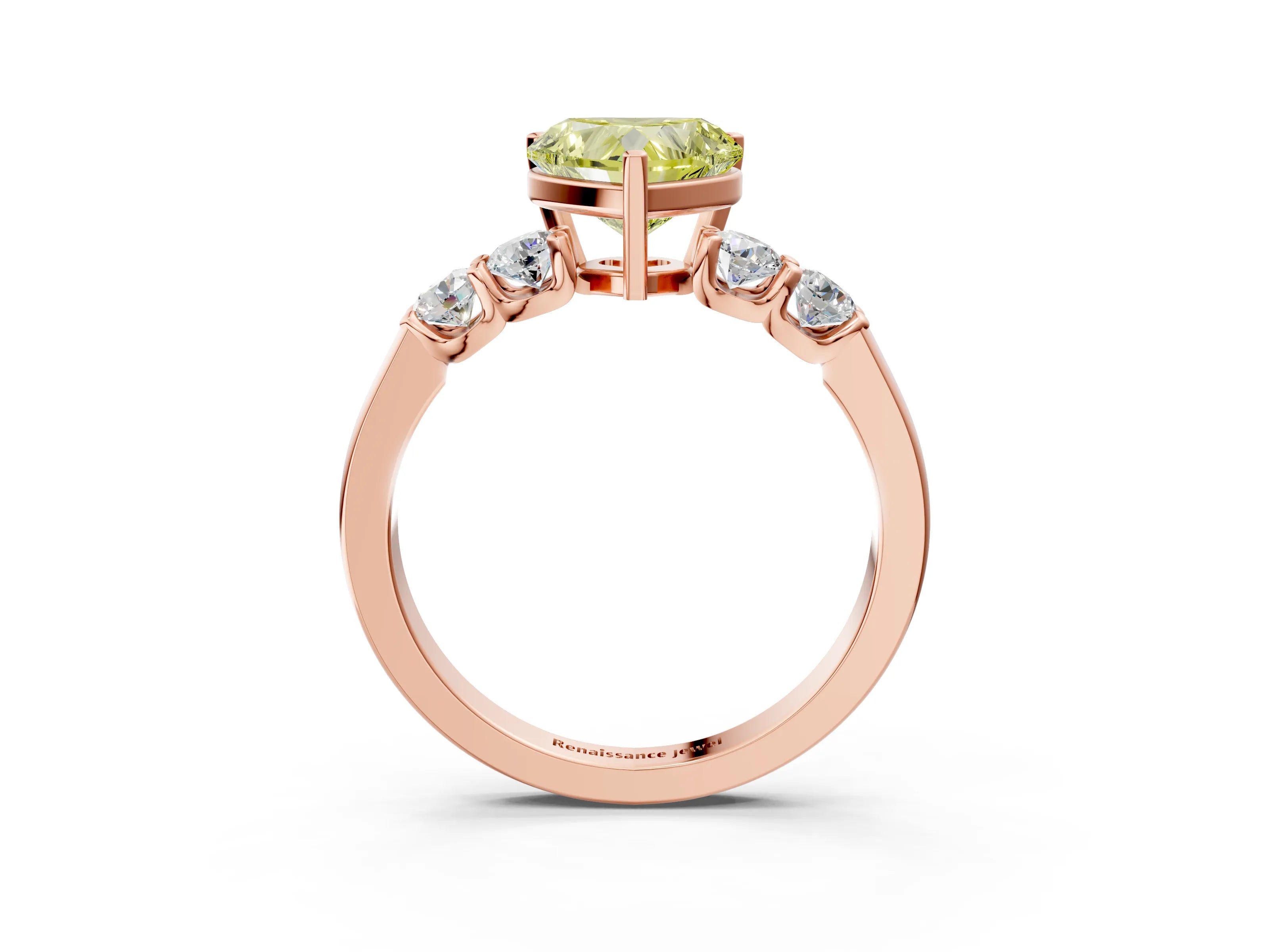 Rose gold Fancy Yellow Heart Cut Brilliant Diamond Five-Stone Engagement Ring with Prong Setting on a Classic Band_6