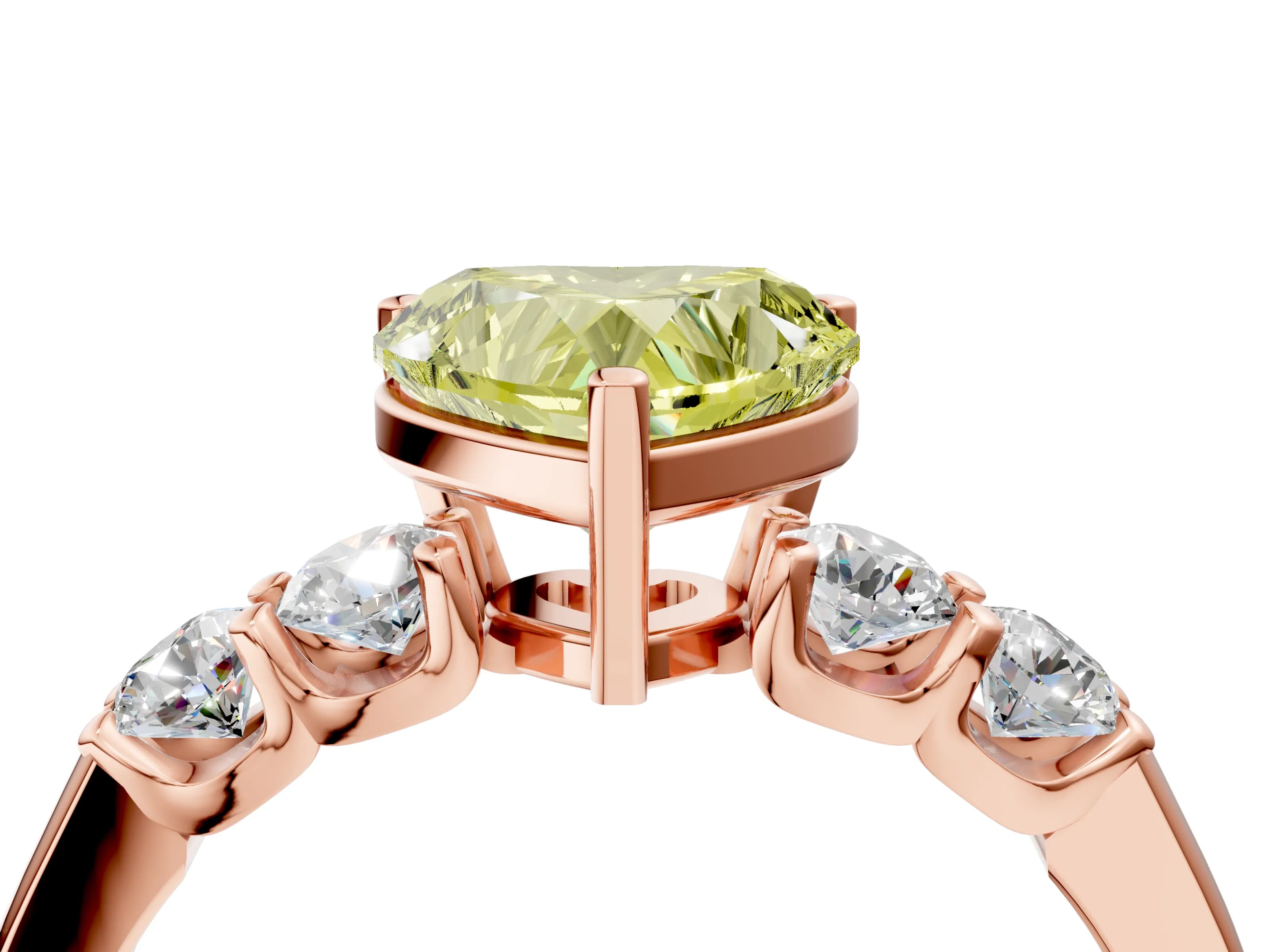 Rose gold Fancy Yellow Heart Cut Brilliant Diamond Five-Stone Engagement Ring with Prong Setting on a Classic Band_7