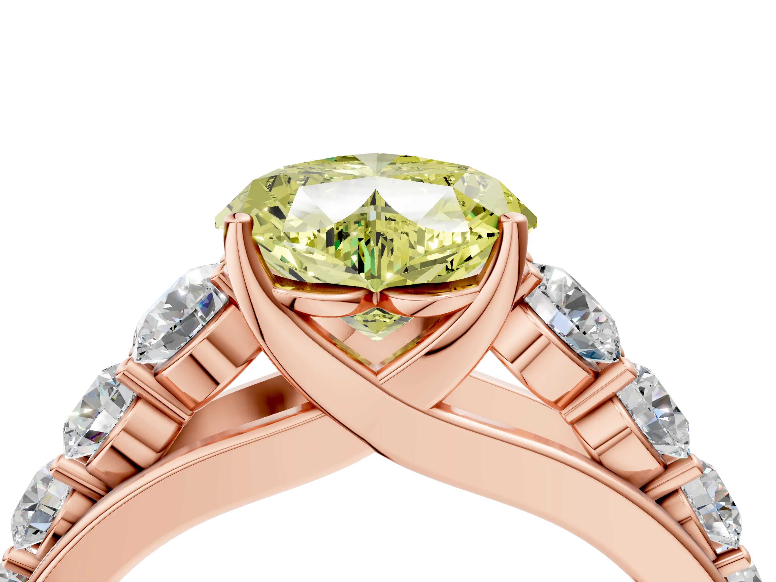 Rose gold Fancy Yellow Heart Cut Brilliant Diamond Pavé Band with Six-Prong Setting_4
