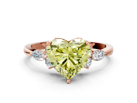 Rose gold Fancy Yellow Heart Cut Brilliant Diamond Solitaire Ring with Pear Side Stones and Four-Prong Setting_3