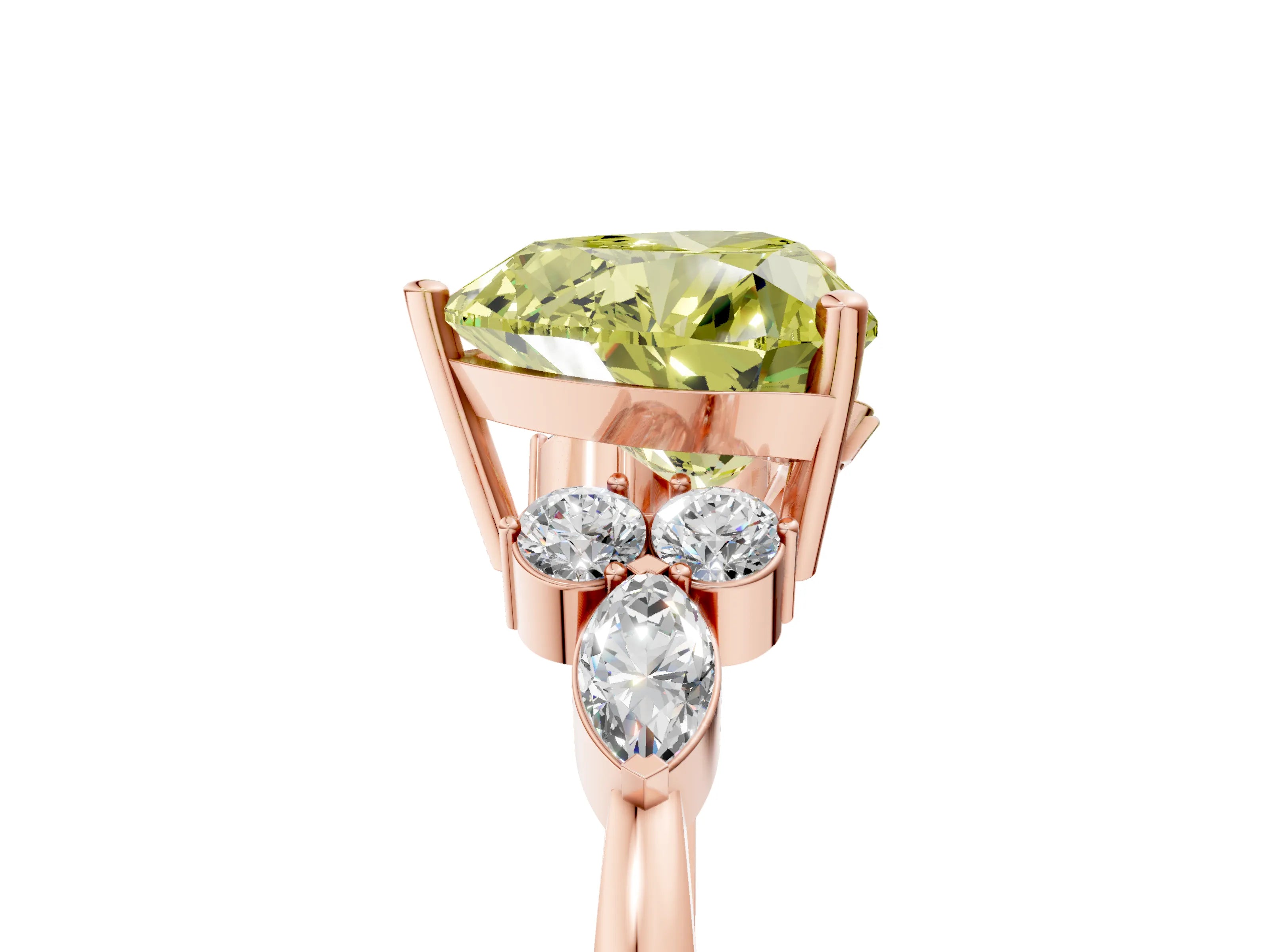 Rose gold Fancy Yellow Heart Cut Brilliant Diamond Solitaire Ring with Pear Side Stones and Four-Prong Setting_8