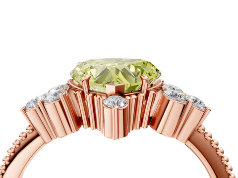 Rose gold Fancy Yellow Heart Cut Brilliant Diamond with Cluster Setting on a Beaded Band and Four-Prong Setting_16