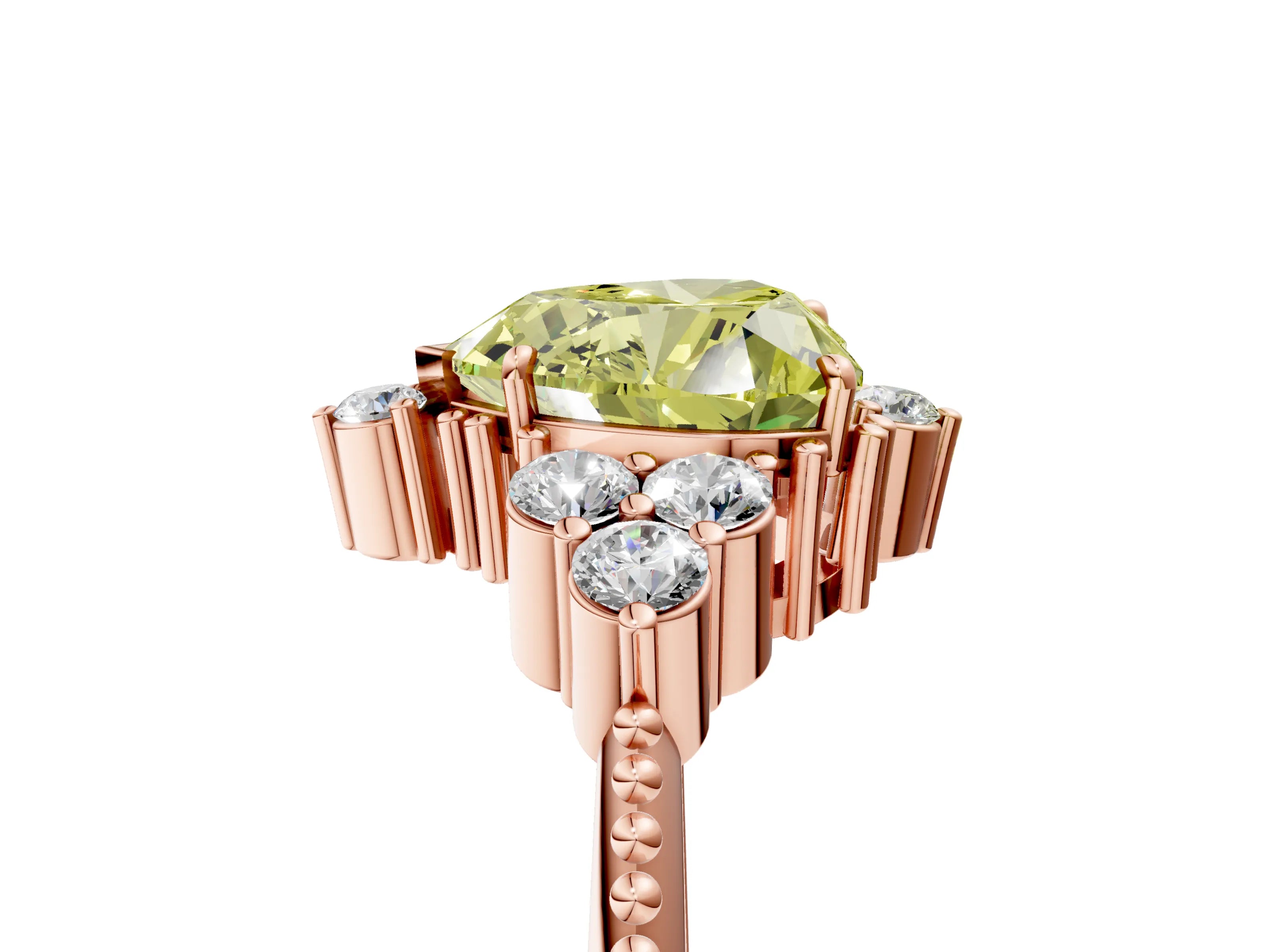 Rose gold Fancy Yellow Heart Cut Brilliant Diamond with Cluster Setting on a Beaded Band and Four-Prong Setting_17