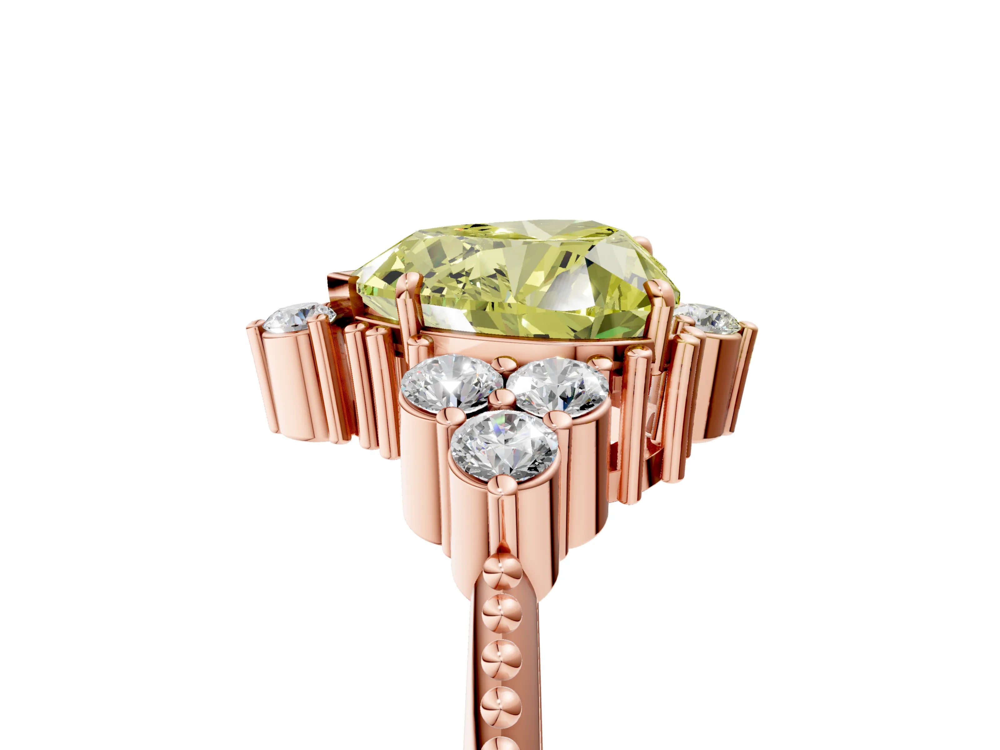Rose gold Fancy Yellow Heart Cut Brilliant Diamond with Cluster Setting on a Beaded Band and Four-Prong Setting_5