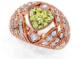 Rose gold Fancy Yellow Heart Cut Brilliant Halo Pave Diamond Milgrain Ring_1