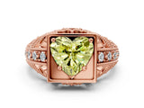 Rose gold Fancy Yellow Heart Cut Brilliant Milgrain Filigree Diamond Ring with Square Prong Setting