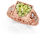 Rose gold Fancy Yellow Heart Cut Brilliant Milgrain Filigree Diamond Ring with Square Prong Setting_1