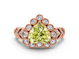 Rose gold Fancy Yellow Heart Cut Brilliant Milgrain Pave Heart Band Solitaire Ring