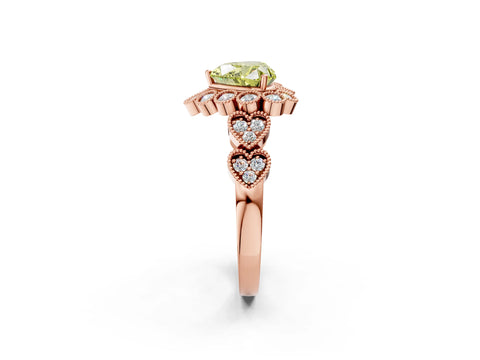 Rose gold Fancy Yellow Heart Cut Brilliant Milgrain Pave Heart Band Solitaire Ring_2
