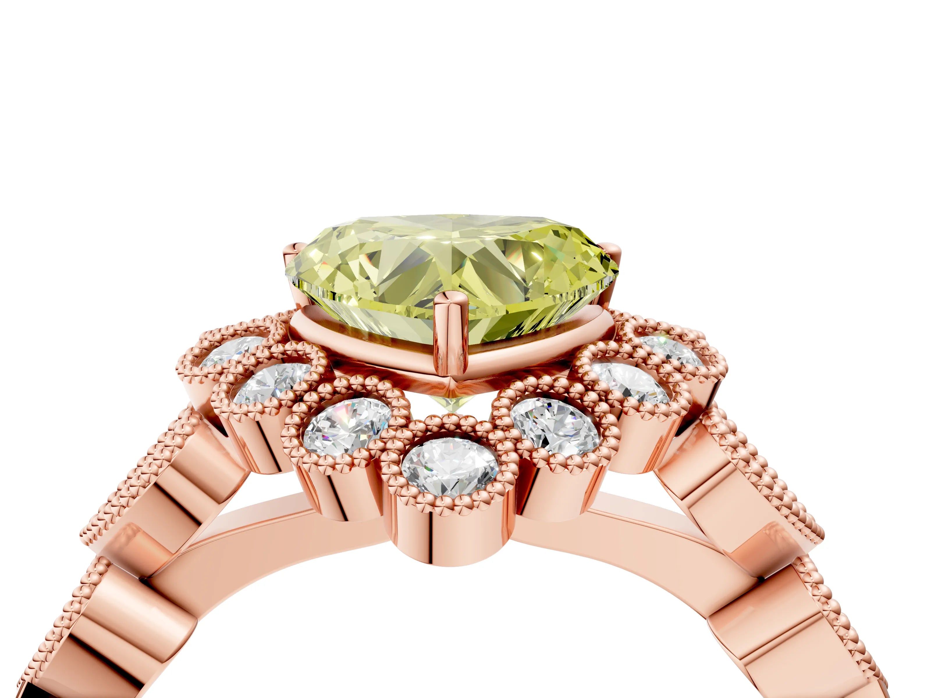 Rose gold Fancy Yellow Heart Cut Brilliant Milgrain Pave Heart Band Solitaire Ring_4