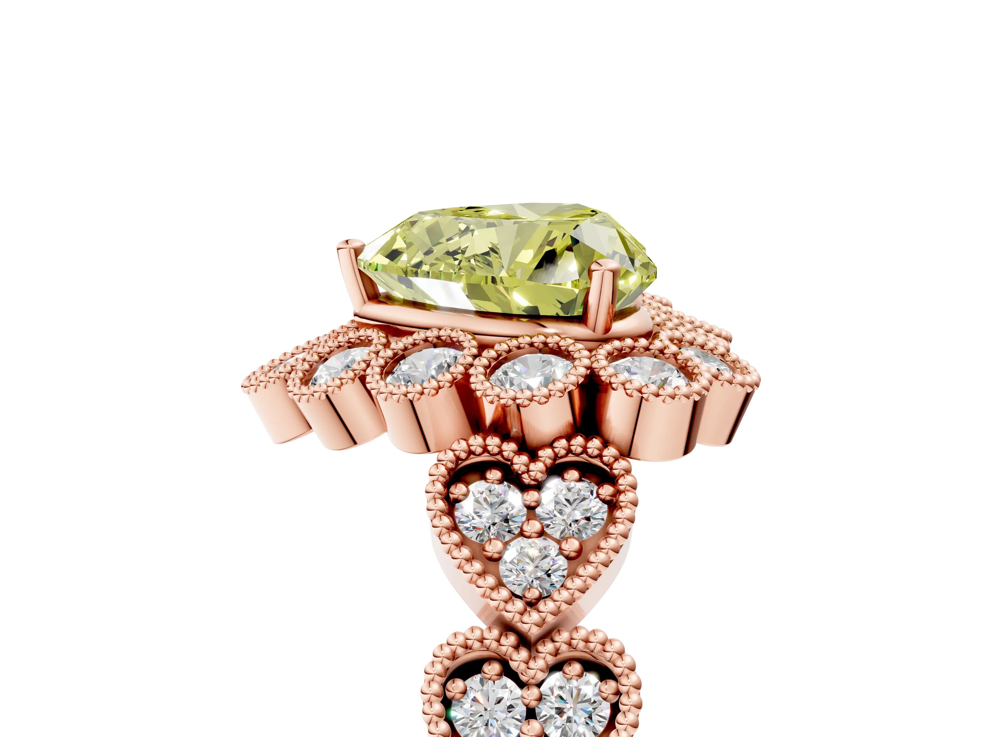 Rose gold Fancy Yellow Heart Cut Brilliant Milgrain Pave Heart Band Solitaire Ring_5