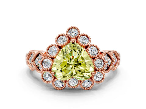 Rose gold Fancy Yellow Heart Cut Brilliant Milgrain Pave Heart Band Solitaire Ring