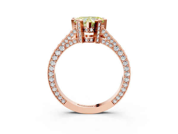 Rose gold Fancy Yellow Heart Cut Brilliant Split Shank Pave Solitaire Ring with Four-Prong Setting