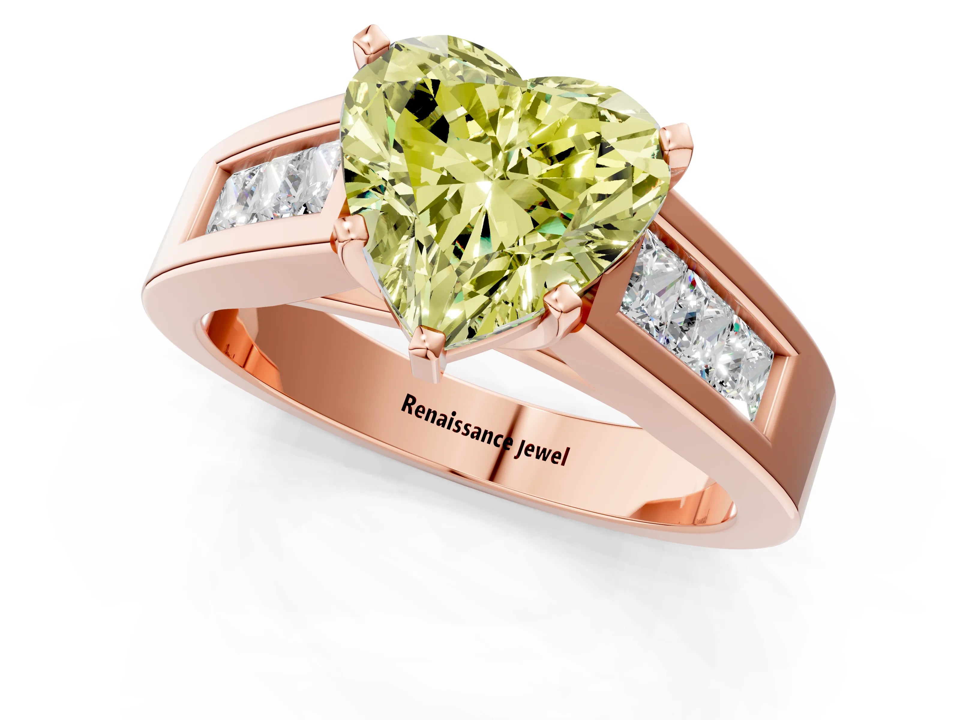 Rose gold Fancy Yellow Heart Cut Cut Channel Set Solitaire Ring with Four-Prong Setting_1