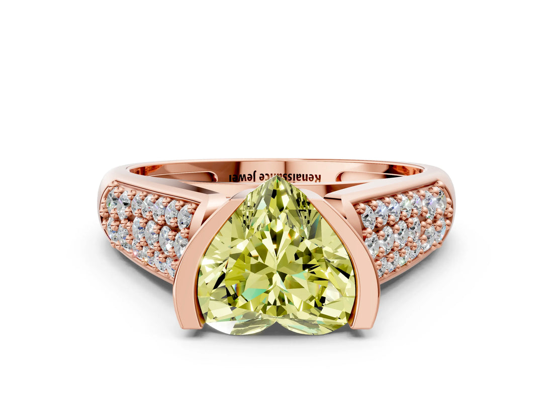 Rose gold Fancy Yellow Heart Cut Cut Diamond Channel Set Pave Band with Tension Prong Setting