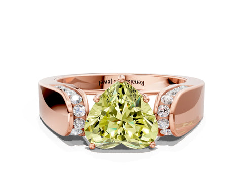 Rose gold Fancy Yellow Heart Cut Cut Diamond Channel Set Solitaire Ring with Four-Prong Setting