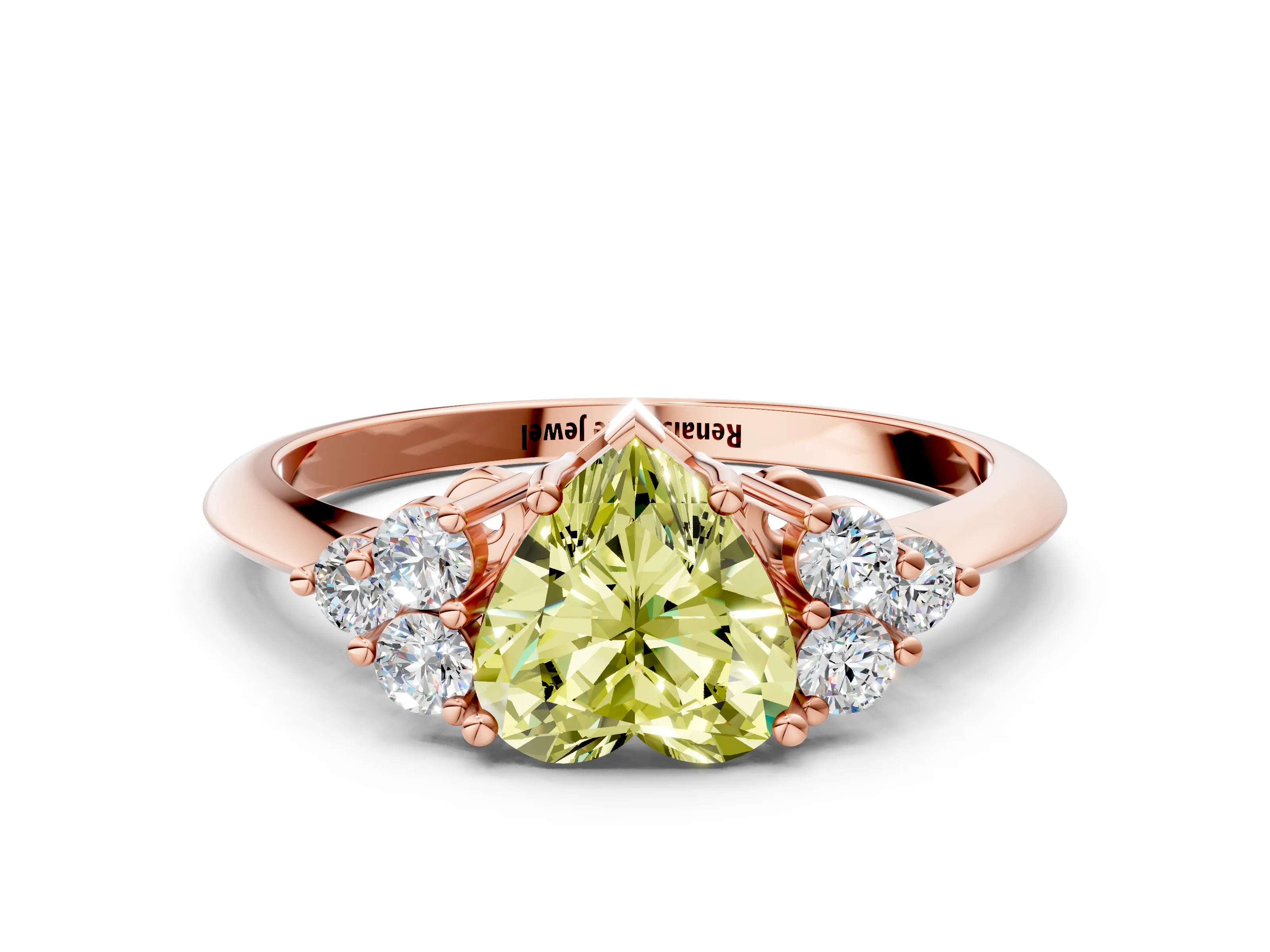 Rose gold Fancy Yellow Heart Cut Cut Diamond Cluster Ring with Solitaire Band and Four-Prong Setting_12