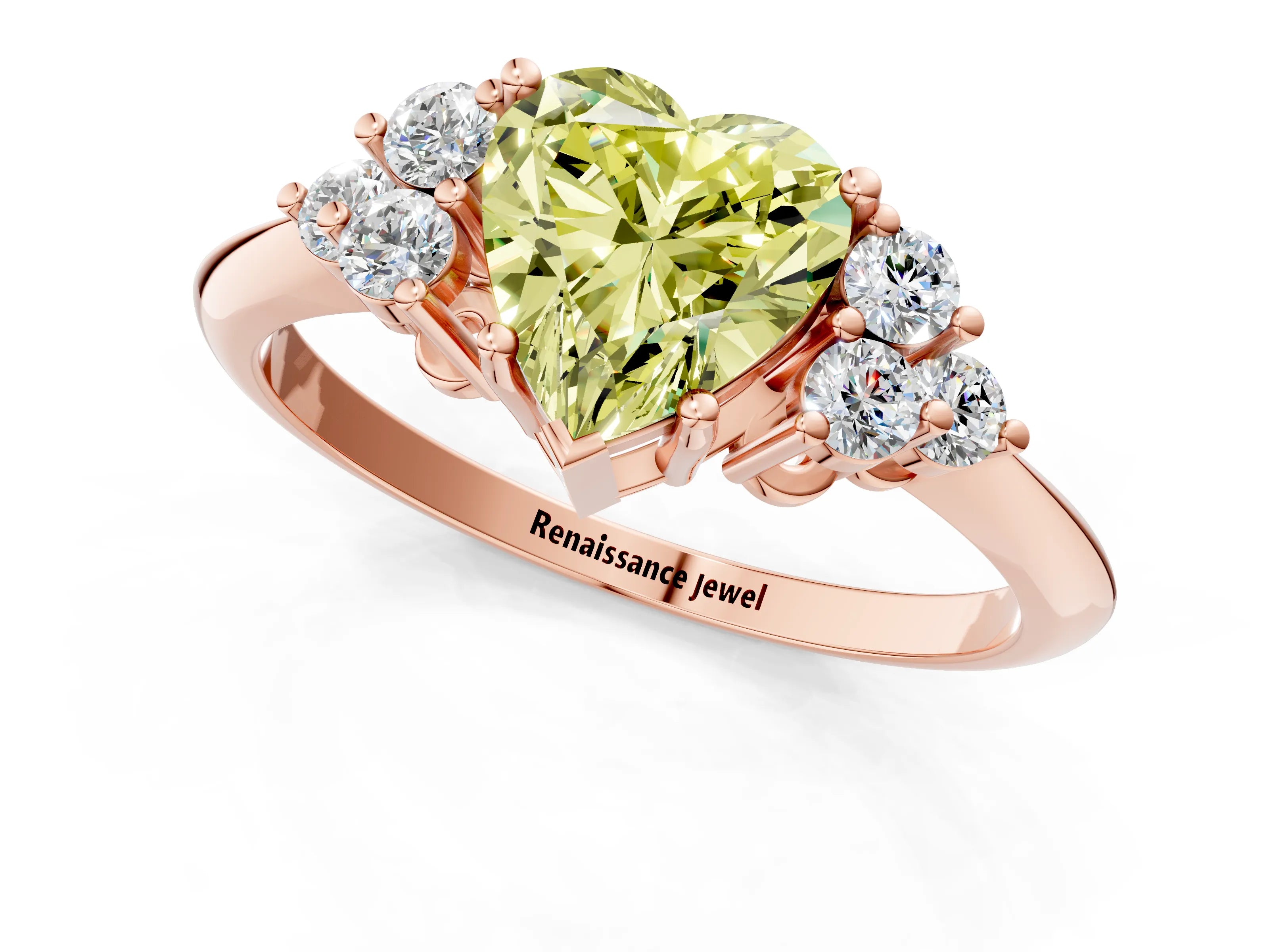 Rose gold Fancy Yellow Heart Cut Cut Diamond Cluster Ring with Solitaire Band and Four-Prong Setting_13