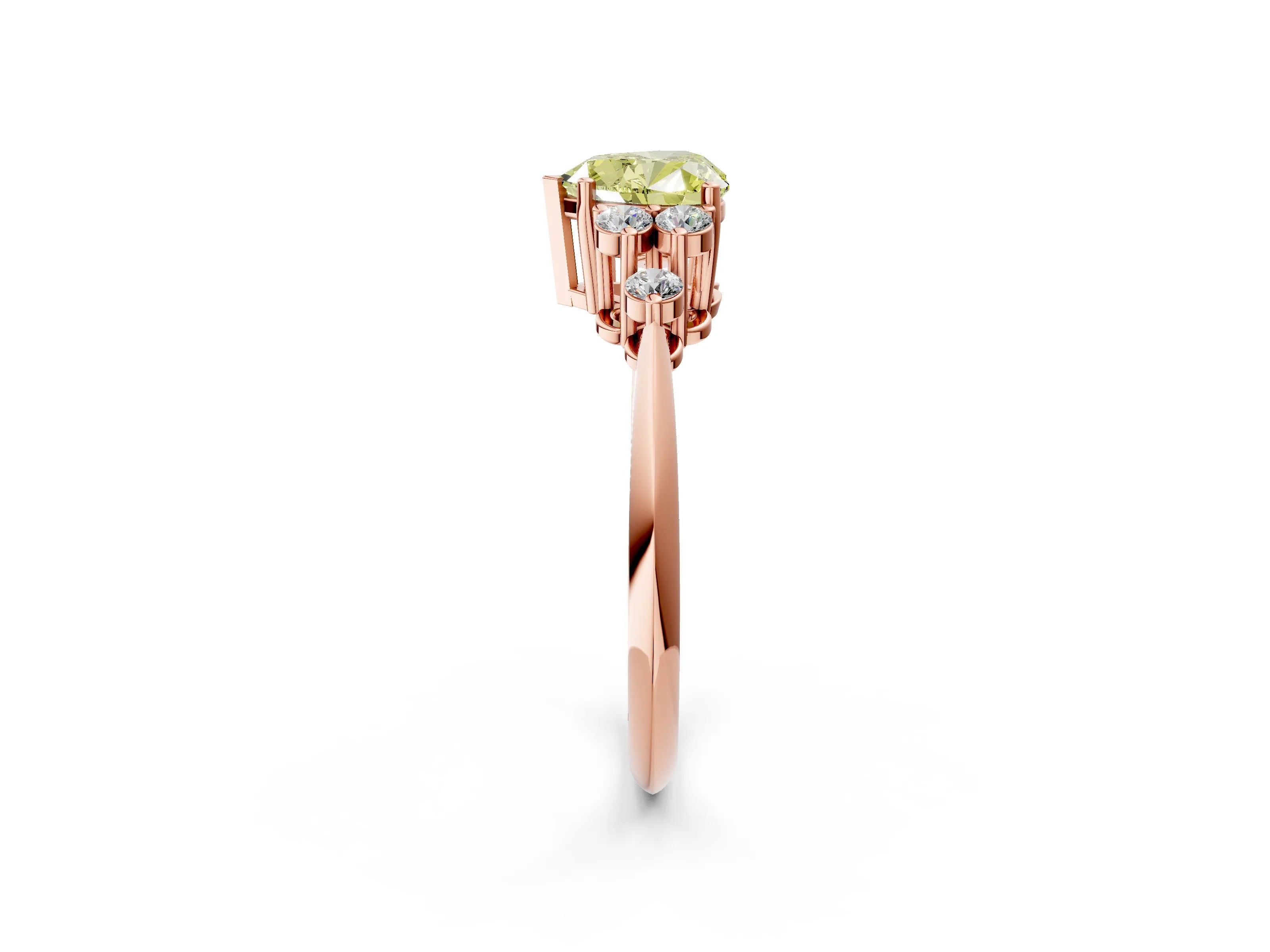 Rose gold Fancy Yellow Heart Cut Cut Diamond Cluster Ring with Solitaire Band and Four-Prong Setting_14