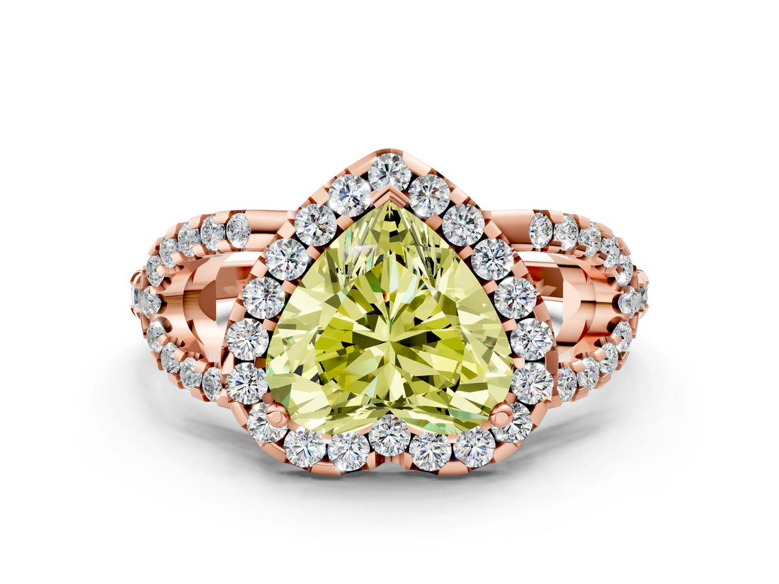 Rose gold Fancy Yellow Heart Cut Cut Diamond Halo Engagement Ring with Open Split Pavé Band