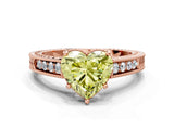 Rose gold Fancy Yellow Heart Cut Cut Diamond Milgrain Pave Band Four-Prong Setting Ring_3