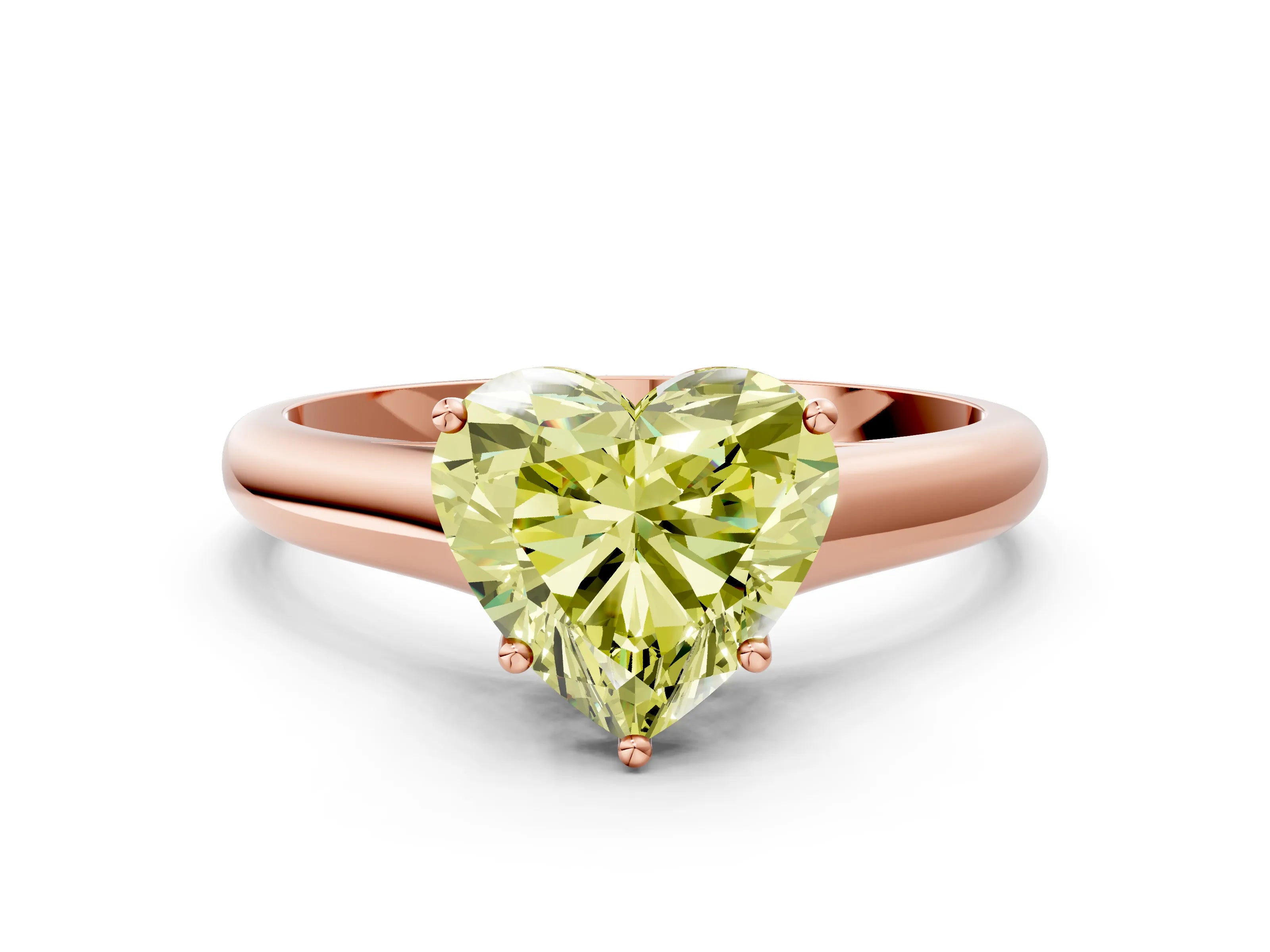 Rose gold Fancy Yellow Heart Cut Cut Diamond Solitaire Engagement Ring with Tapered Plain Band and Four-Prong Setting