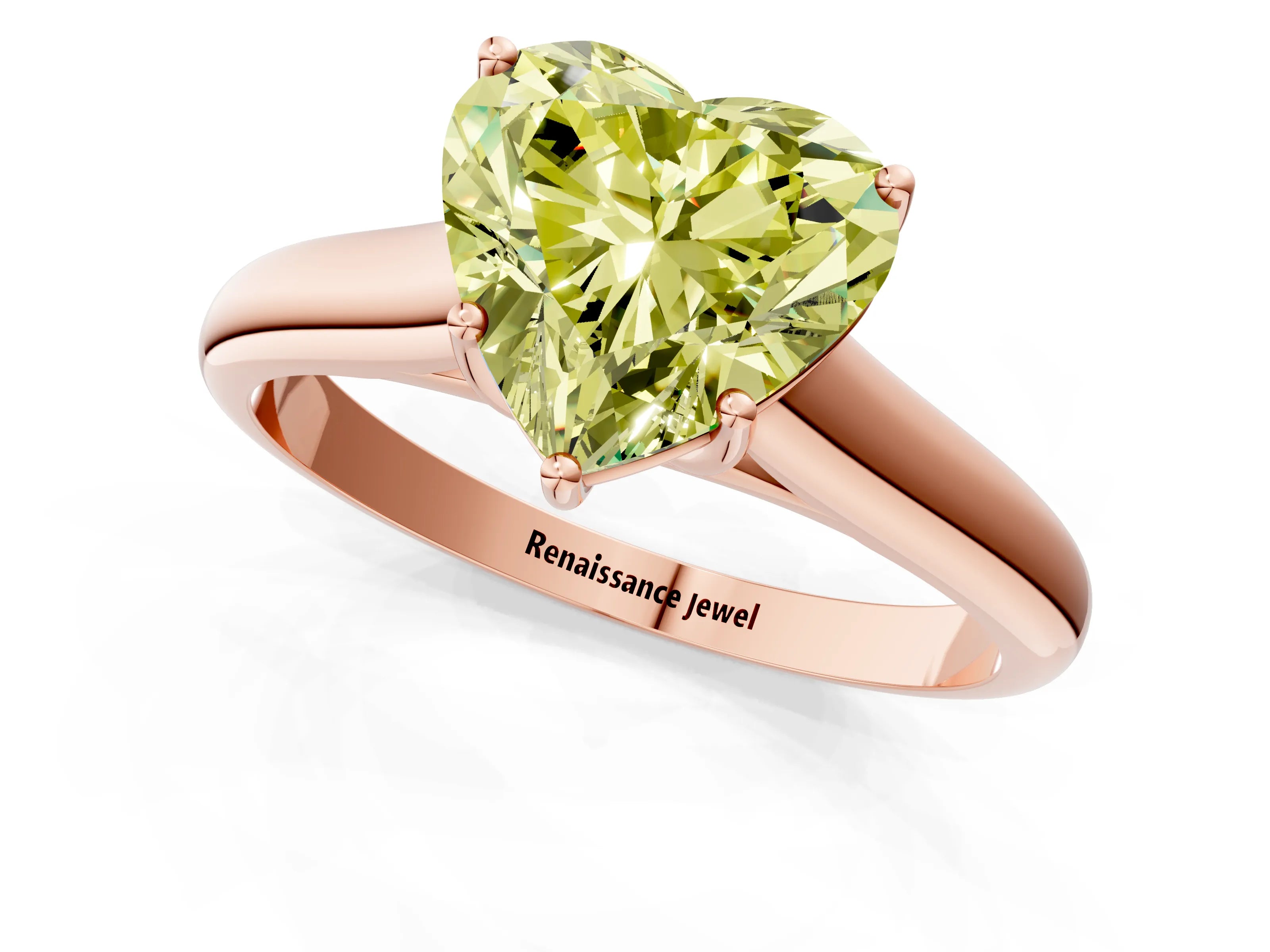 Rose gold Fancy Yellow Heart Cut Cut Diamond Solitaire Engagement Ring with Tapered Plain Band and Four-Prong Setting_1