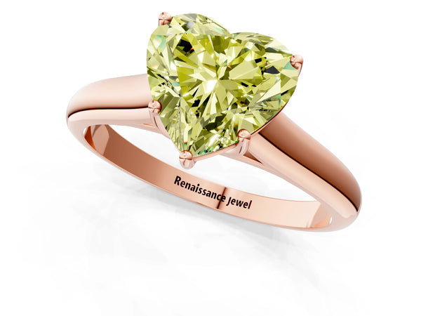 Rose gold Fancy Yellow Heart Cut Cut Diamond Solitaire Engagement Ring with Tapered Plain Band and Four-Prong Setting