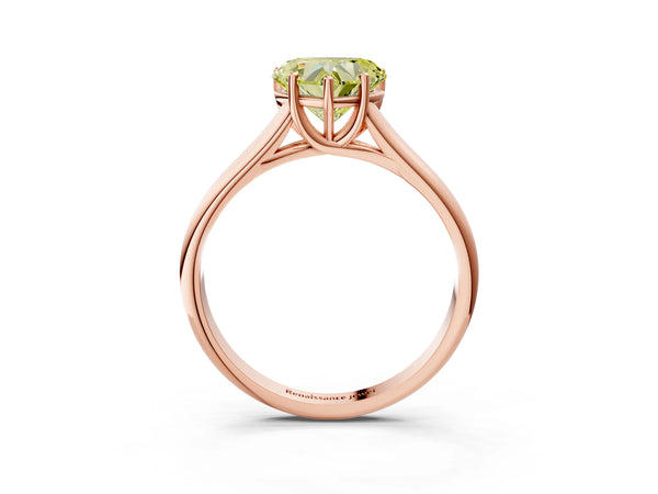 Rose gold Fancy Yellow Heart Cut Cut Diamond Solitaire Engagement Ring with Tapered Plain Band and Four-Prong Setting