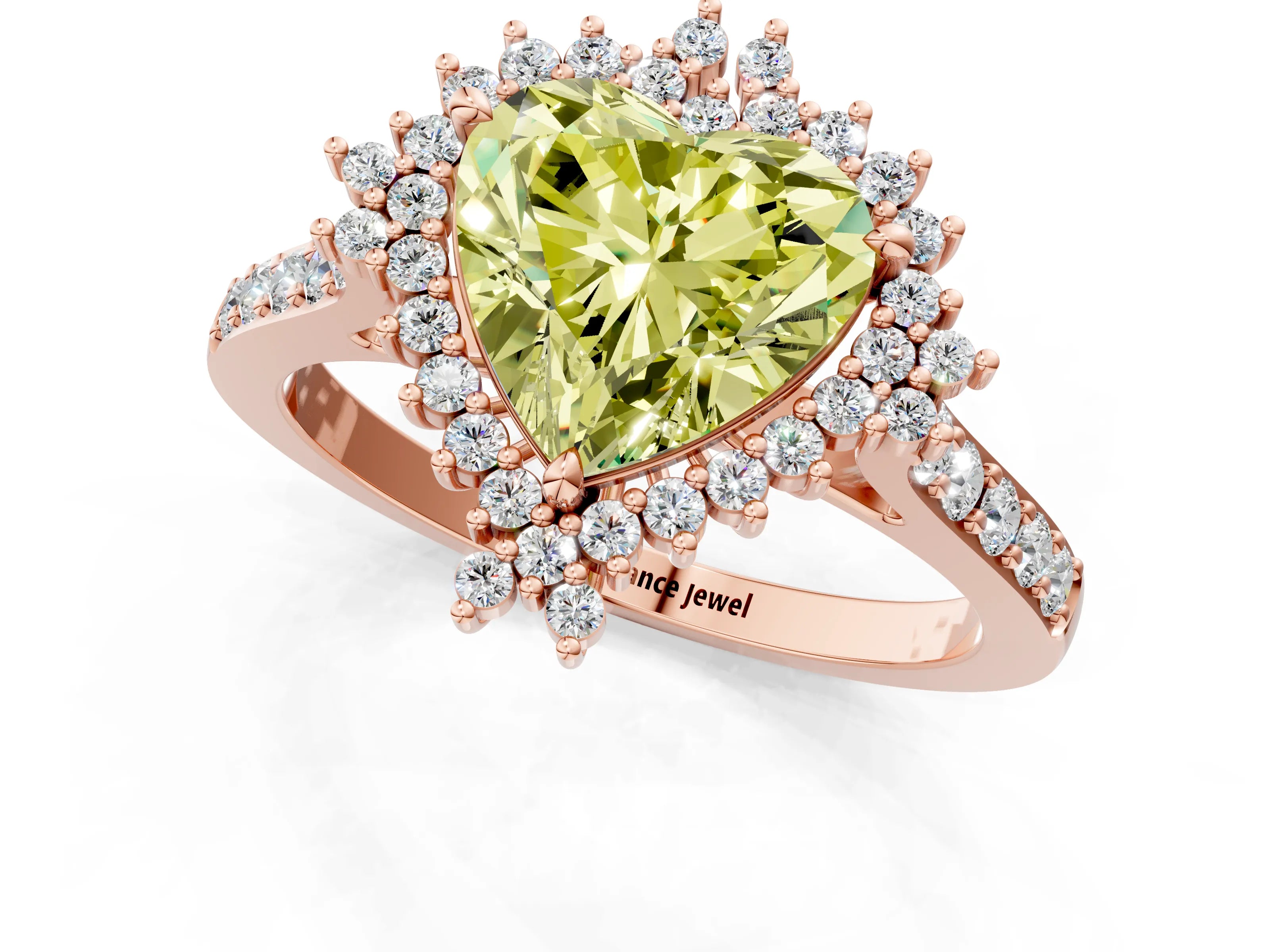 Rose gold Fancy Yellow Heart Cut Cut Diamond Sunburst Halo Engagement Ring with Pavé Band_1
