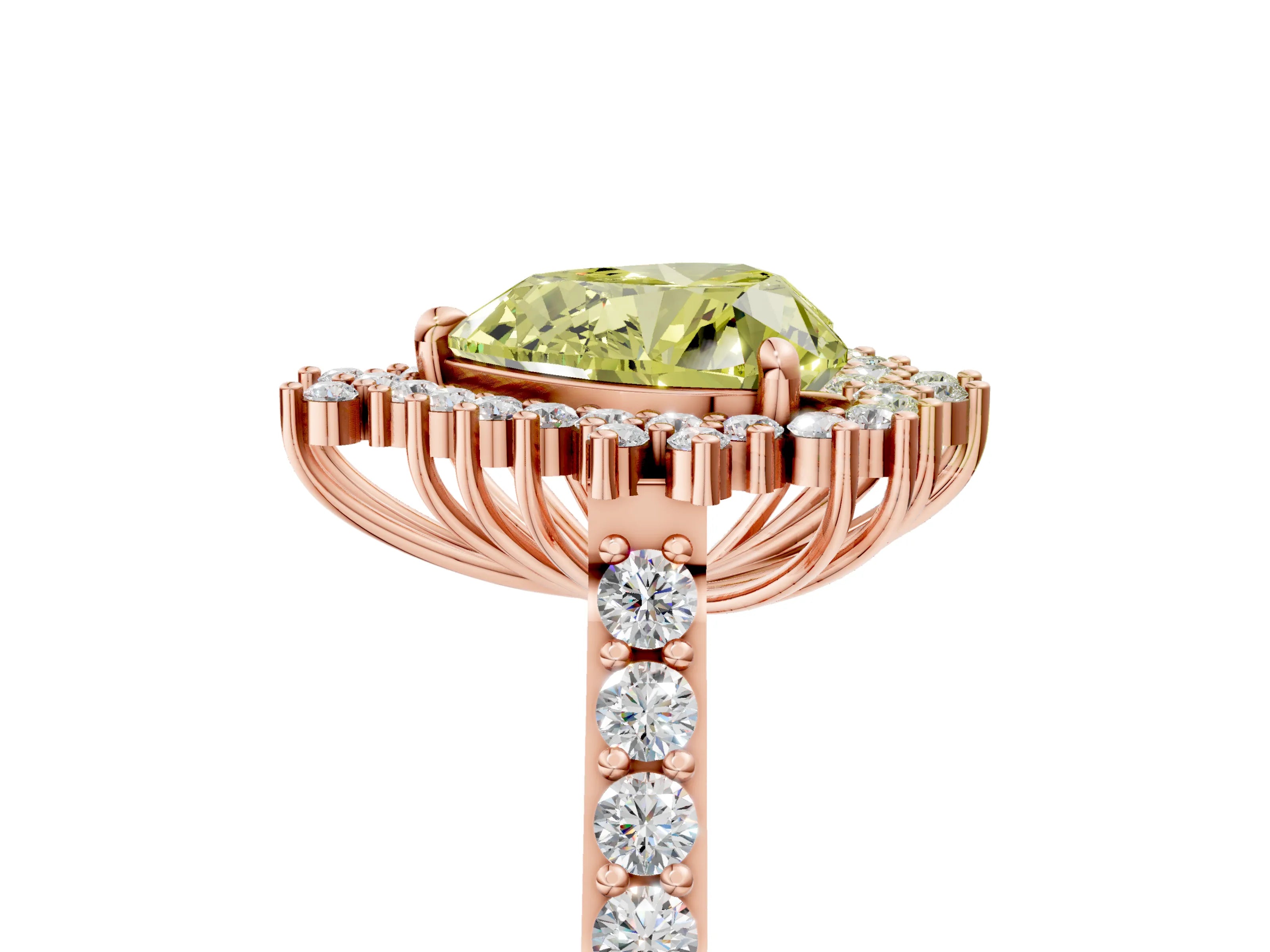 Rose gold Fancy Yellow Heart Cut Cut Diamond Sunburst Halo Engagement Ring with Pavé Band_5