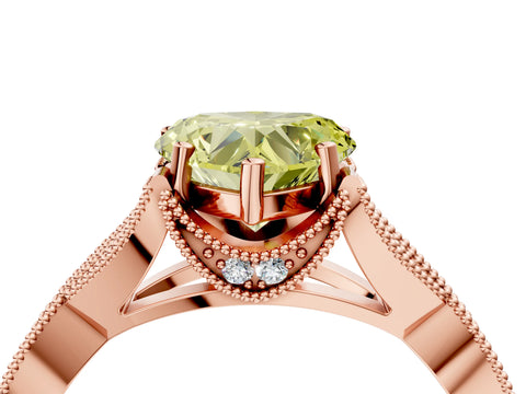 Rose gold Fancy Yellow Heart Cut Cut Diamond Twisted Band with Milgrain Pave Setting and Four-Prong Setting_4