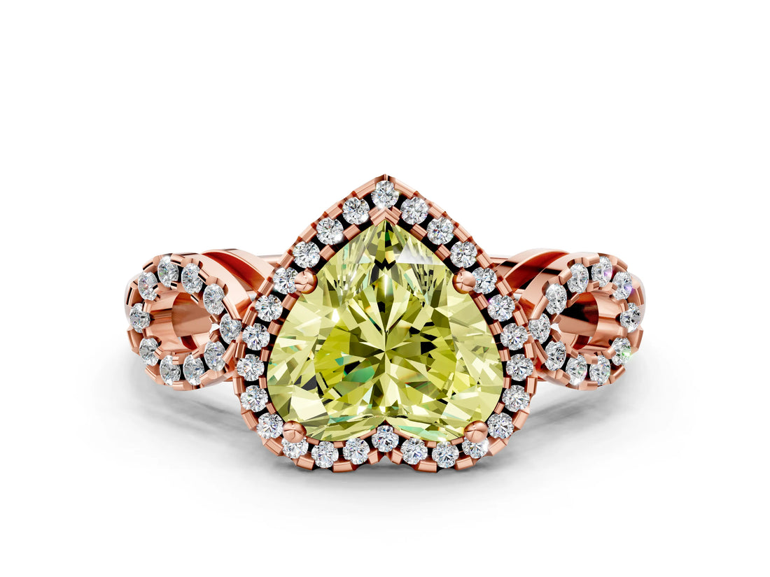 Rose gold Fancy Yellow Heart Cut Cut Halo Diamond Infinity Band with Four-Prong Setting