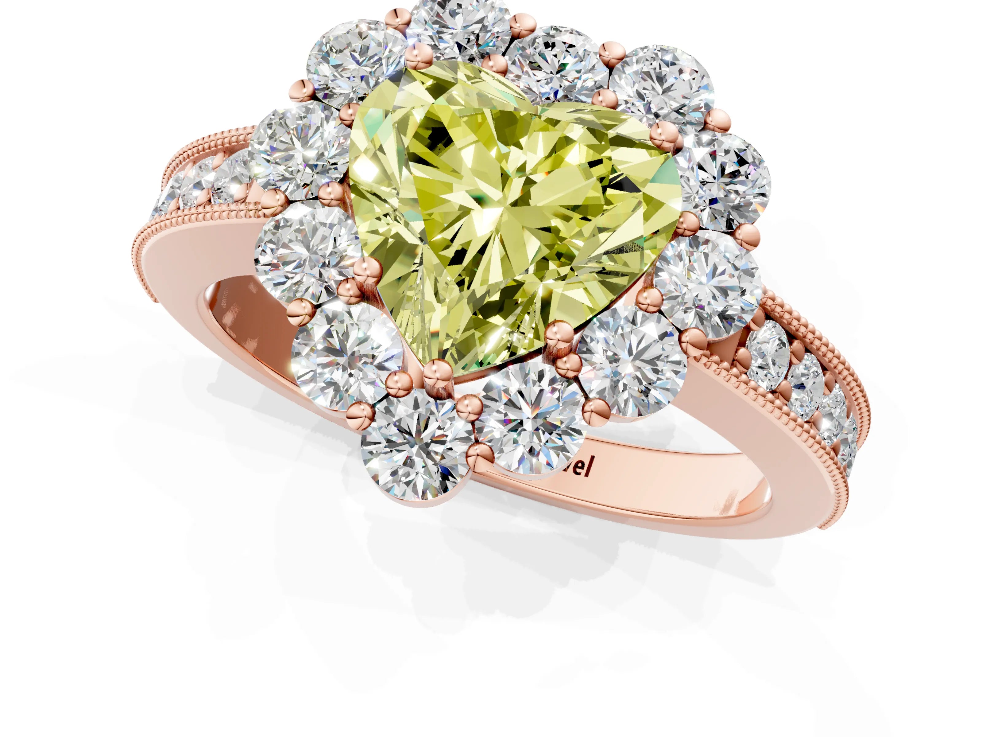 Rose gold Fancy Yellow Heart Cut Cut Halo Diamond Pavé Engagement Ring with Milgrain Detailing_1