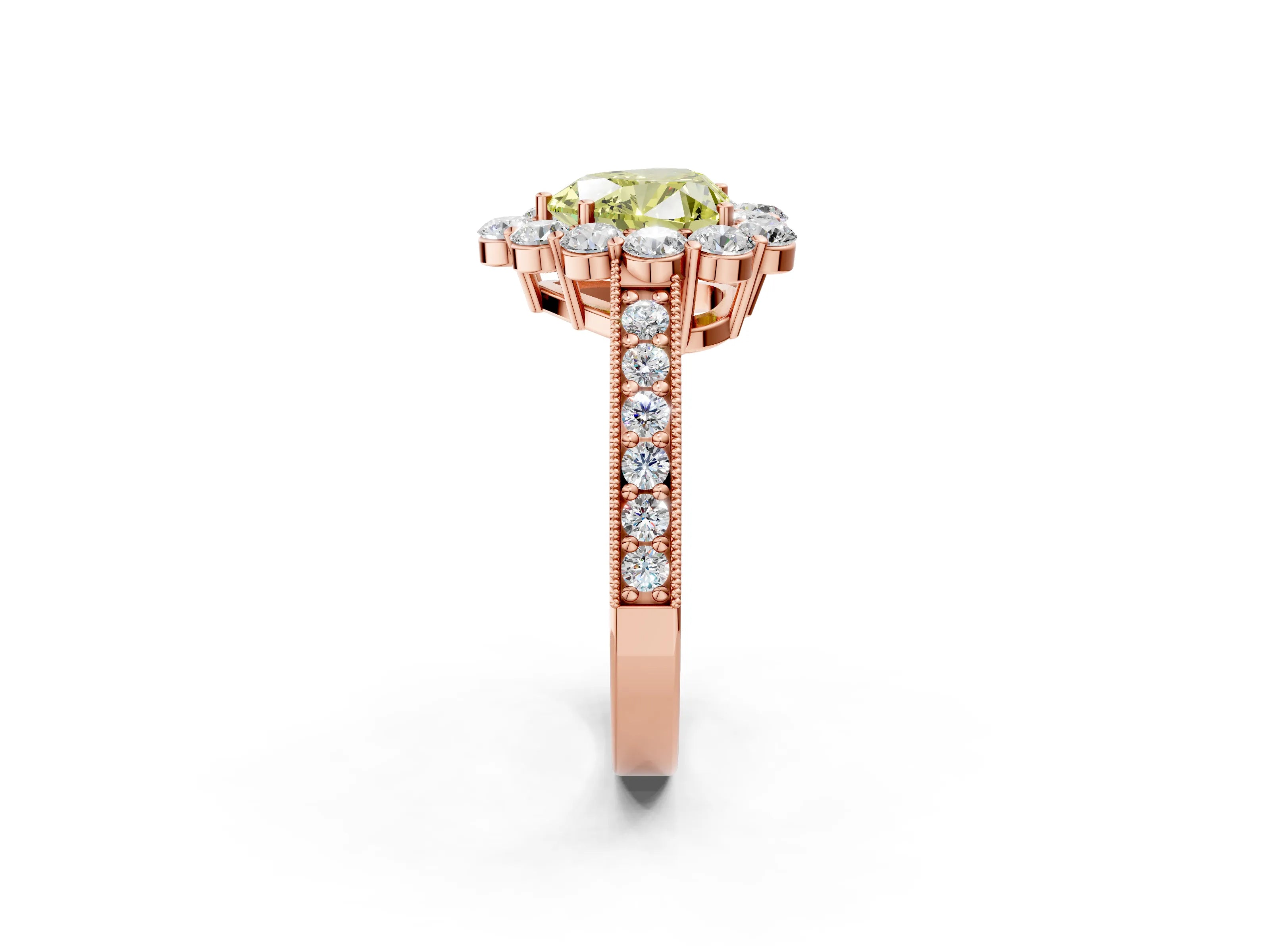 Rose gold Fancy Yellow Heart Cut Cut Halo Diamond Pavé Engagement Ring with Milgrain Detailing_2