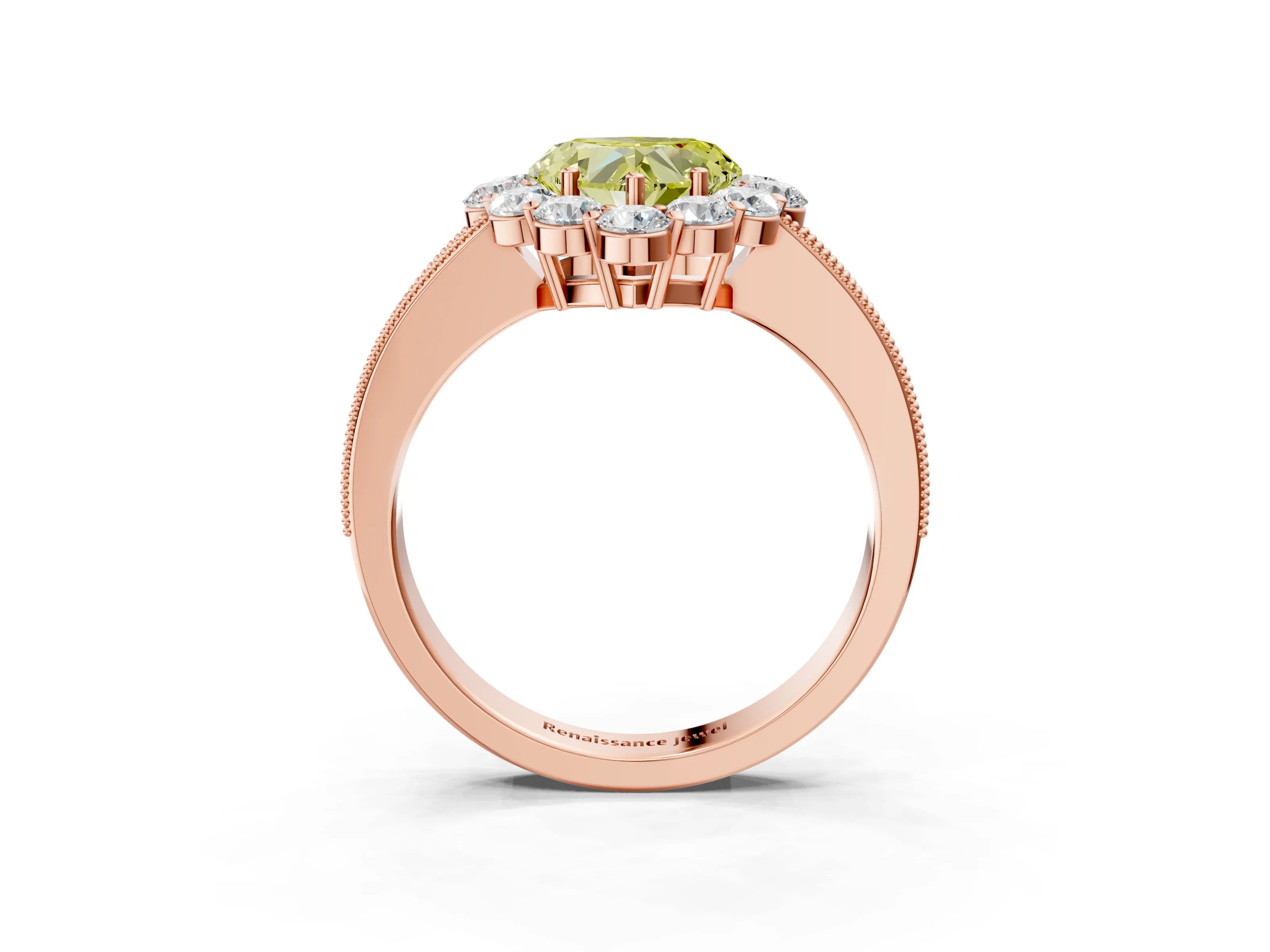 Rose gold Fancy Yellow Heart Cut Cut Halo Diamond Pavé Engagement Ring with Milgrain Detailing_3